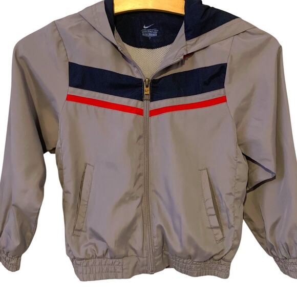 Nike Windbreaker Boys Size 7 Vintage Gray Red Check Full Zip Softshell - Picture 1 of 9